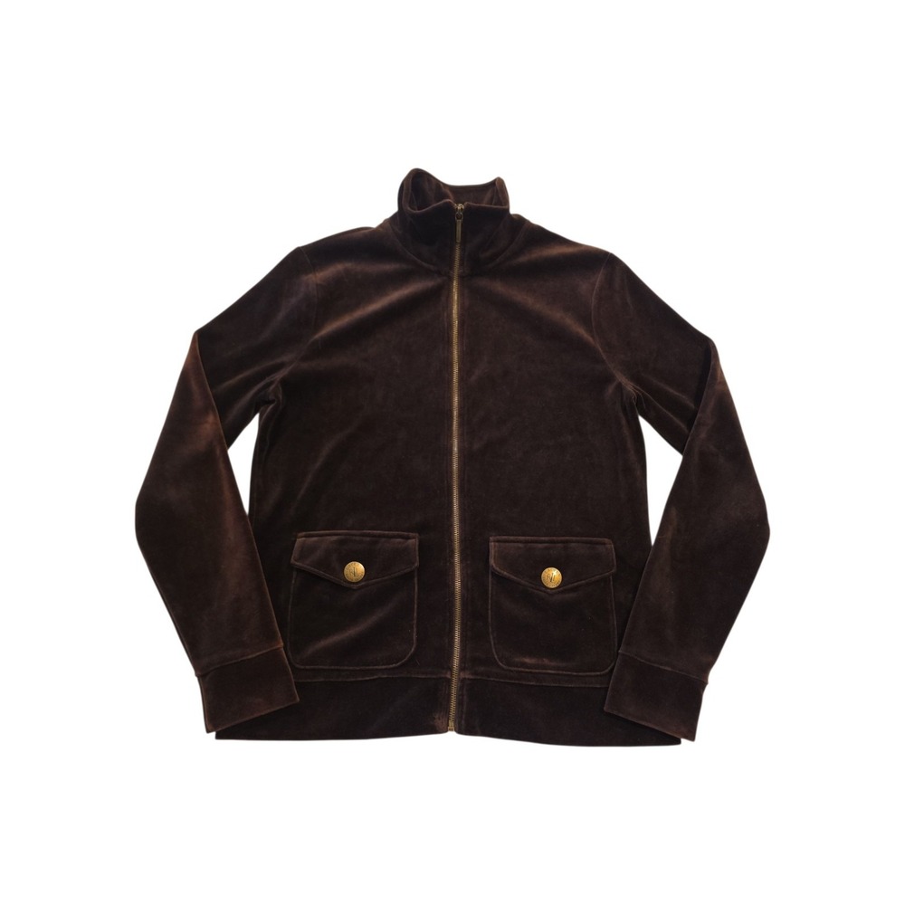 Lauren Ralph Lauren Velour Jacket Womens S Brown Full Zip Y2K Track Pockets